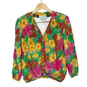 Vintage Rickie Freeman Teri Jon 100% Silk Floral Zip Jacket Sz 10